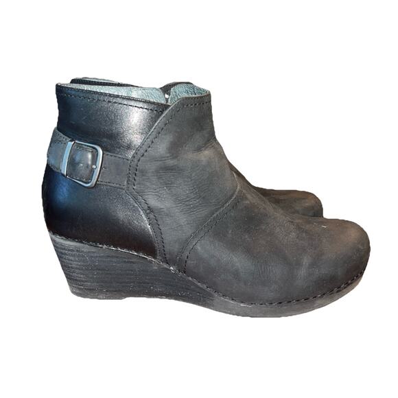 DANSKO Shirley Wedge Heel Black Leather Side Zip Boots Women’s EU 42 - Picture 1 of 5
